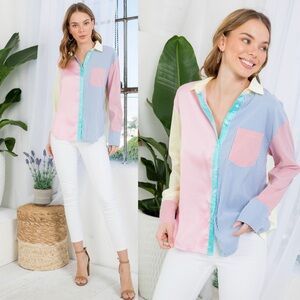 Colorblock Button-Up Blouse